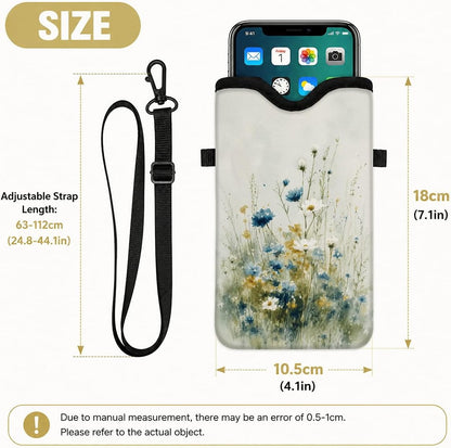 Neoprene Phone Sleeve Pouch Case Bag for Women Men with Crossbody Strap, 7.1x3.9 in, Shockproof Black Cat Mobile Protection Case Bag with Neck Lanyard, Black Cat Garden, Gift for Cats Lovers - Colors C
