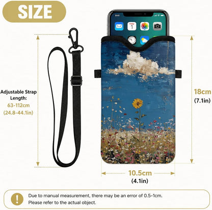 Neoprene Phone Sleeve Pouch Case Bag for Women Men with Crossbody Strap, 7.1x3.9 in, Shockproof Black Cat Mobile Protection Case Bag with Neck Lanyard, Black Cat Garden, Gift for Cats Lovers - Colors C