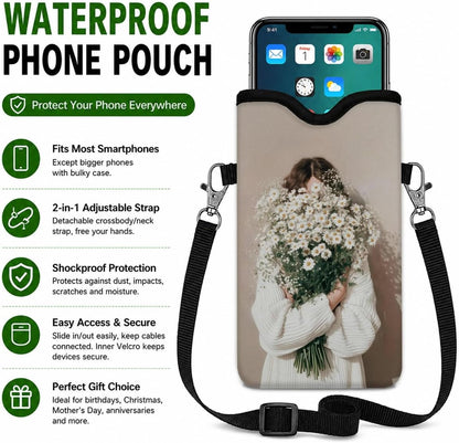 Neoprene Phone Sleeve Pouch Case Bag for Women Men with Crossbody Strap, 7.1x3.9 in, Shockproof Black Cat Mobile Protection Case Bag with Neck Lanyard, Black Cat Garden, Gift for Cats Lovers - Colors C