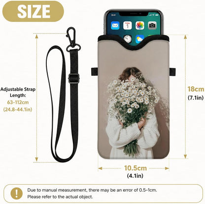 Neoprene Phone Sleeve Pouch Case Bag for Women Men with Crossbody Strap, 7.1x3.9 in, Shockproof Black Cat Mobile Protection Case Bag with Neck Lanyard, Black Cat Garden, Gift for Cats Lovers - Colors C