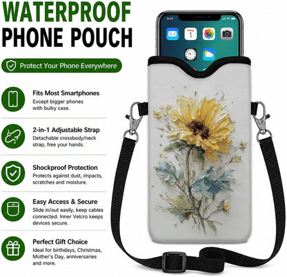 Neoprene Phone Sleeve Pouch Case Bag for Women Men with Crossbody Strap, 7.1x3.9 in, Shockproof Black Cat Mobile Protection Case Bag with Neck Lanyard, Black Cat Garden, Gift for Cats Lovers - Colors C