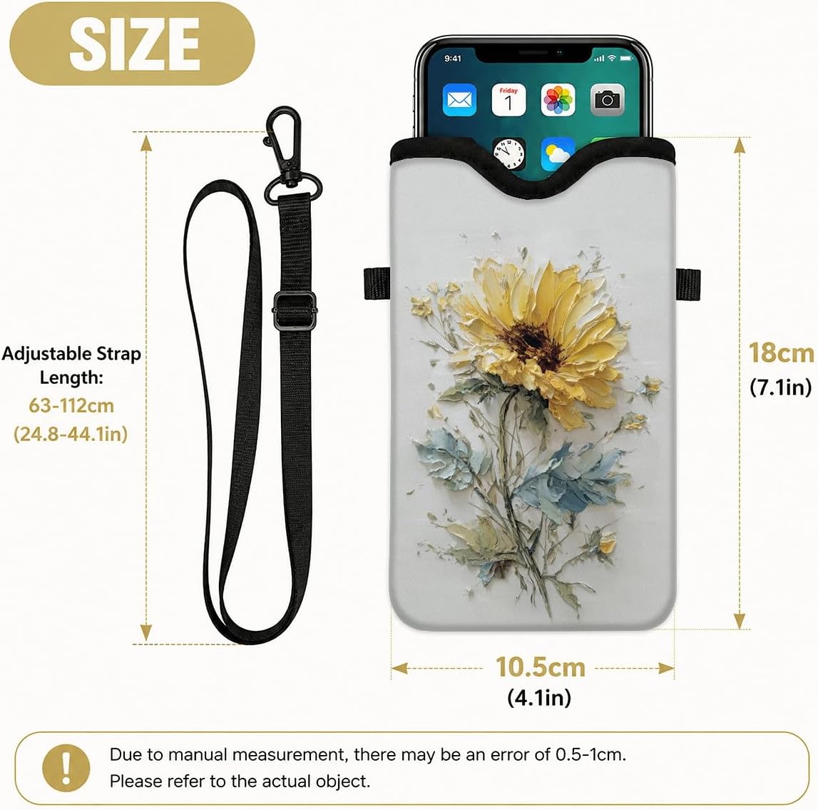 Neoprene Phone Sleeve Pouch Case Bag for Women Men with Crossbody Strap, 7.1x3.9 in, Shockproof Black Cat Mobile Protection Case Bag with Neck Lanyard, Black Cat Garden, Gift for Cats Lovers - Colors C