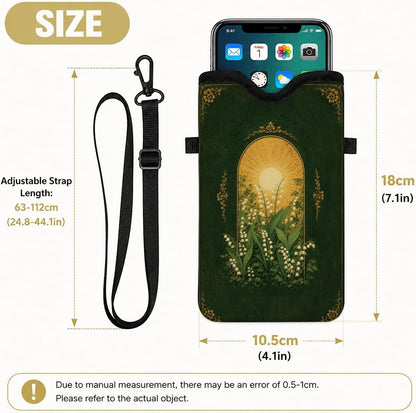 Neoprene Phone Sleeve Pouch Case Bag for Women Men with Crossbody Strap, 7.1x3.9 in, Shockproof Black Cat Mobile Protection Case Bag with Neck Lanyard, Black Cat Garden, Gift for Cats Lovers - Colors C