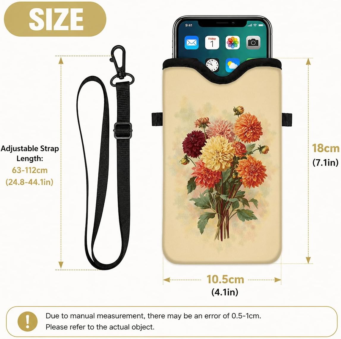 Neoprene Phone Sleeve Pouch Case Bag for Women Men with Crossbody Strap, 7.1x3.9 in, Shockproof Black Cat Mobile Protection Case Bag with Neck Lanyard, Black Cat Garden, Gift for Cats Lovers - Colors C