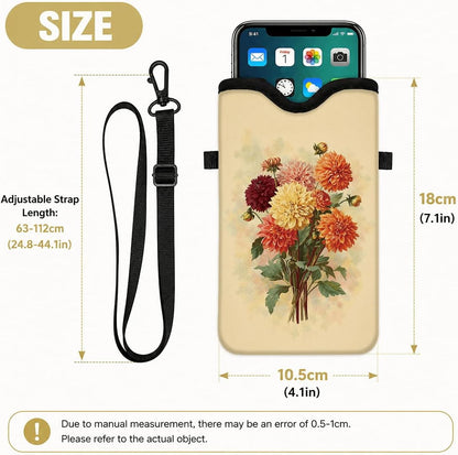 Neoprene Phone Sleeve Pouch Case Bag for Women Men with Crossbody Strap, 7.1x3.9 in, Shockproof Black Cat Mobile Protection Case Bag with Neck Lanyard, Black Cat Garden, Gift for Cats Lovers - Colors C