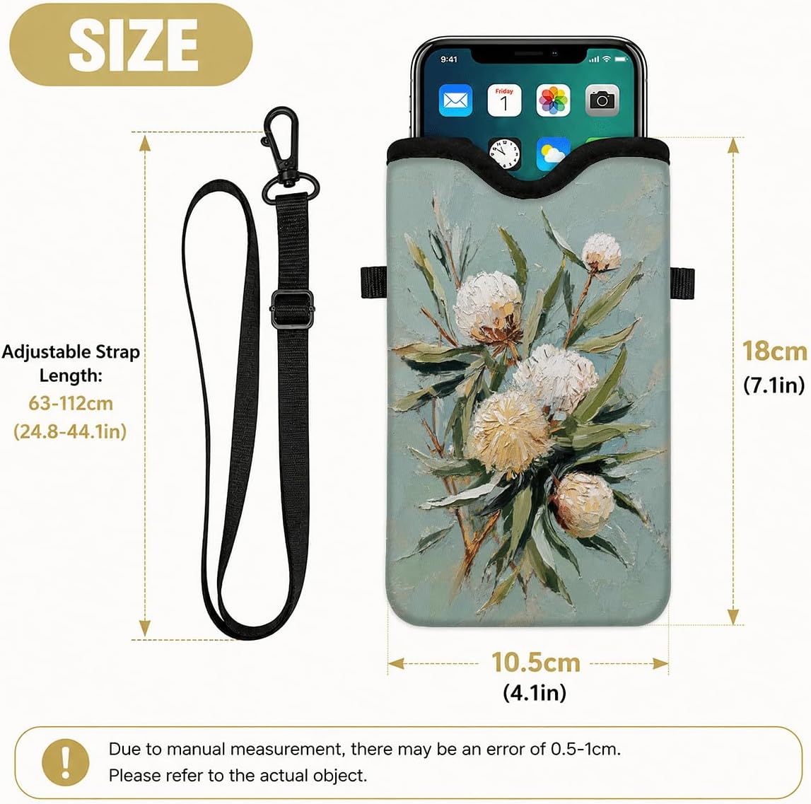 Neoprene Phone Sleeve Pouch Case Bag for Women Men with Crossbody Strap, 7.1x3.9 in, Shockproof Black Cat Mobile Protection Case Bag with Neck Lanyard, Black Cat Garden, Gift for Cats Lovers - Colors C