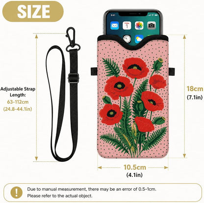 Neoprene Phone Sleeve Pouch Case Bag for Women Men with Crossbody Strap, 7.1x3.9 in, Shockproof Black Cat Mobile Protection Case Bag with Neck Lanyard, Black Cat Garden, Gift for Cats Lovers - Colors C