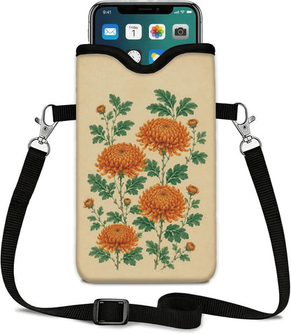 Neoprene Phone Sleeve Pouch Case Bag for Women Men with Crossbody Strap, 7.1x3.9 in, Shockproof Black Cat Mobile Protection Case Bag with Neck Lanyard, Black Cat Garden, Gift for Cats Lovers - Colors C
