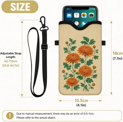 Neoprene Phone Sleeve Pouch Case Bag for Women Men with Crossbody Strap, 7.1x3.9 in, Shockproof Black Cat Mobile Protection Case Bag with Neck Lanyard, Black Cat Garden, Gift for Cats Lovers - Colors C