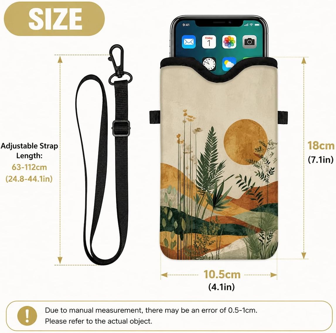 Neoprene Phone Sleeve Pouch Case Bag for Women Men with Crossbody Strap, 7.1x3.9 in, Shockproof Black Cat Mobile Protection Case Bag with Neck Lanyard, Black Cat Garden, Gift for Cats Lovers - Colors C