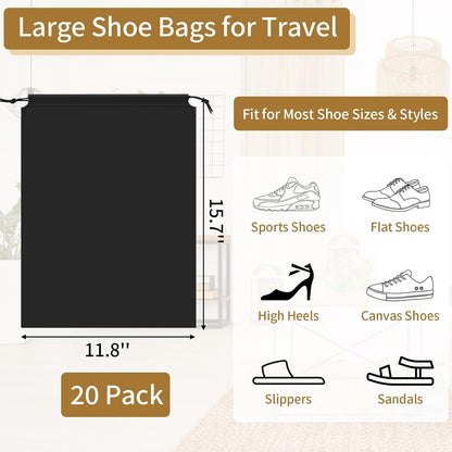 20 Pack Shoe Bags for Travel, 15.7" x 11.8" Clear Travel Shoe Bags for Packing, Large Waterproof Portable Drawstring Travel Shoe Storage Bag Travel Essentials Women for and Men