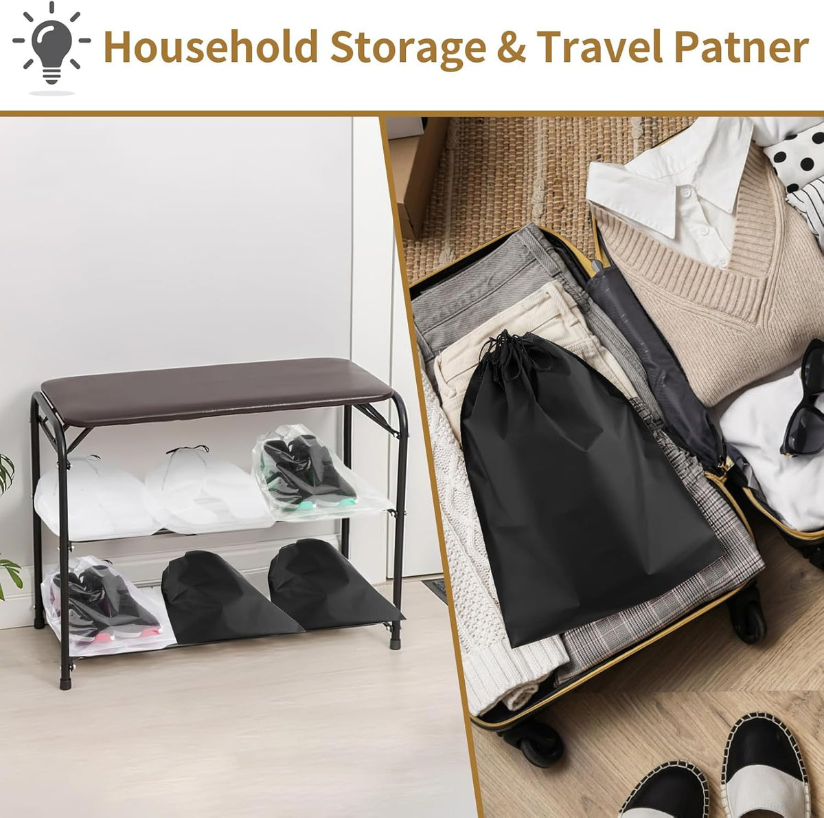 20 Pack Shoe Bags for Travel, 15.7" x 11.8" Clear Travel Shoe Bags for Packing, Large Waterproof Portable Drawstring Travel Shoe Storage Bag Travel Essentials Women for and Men