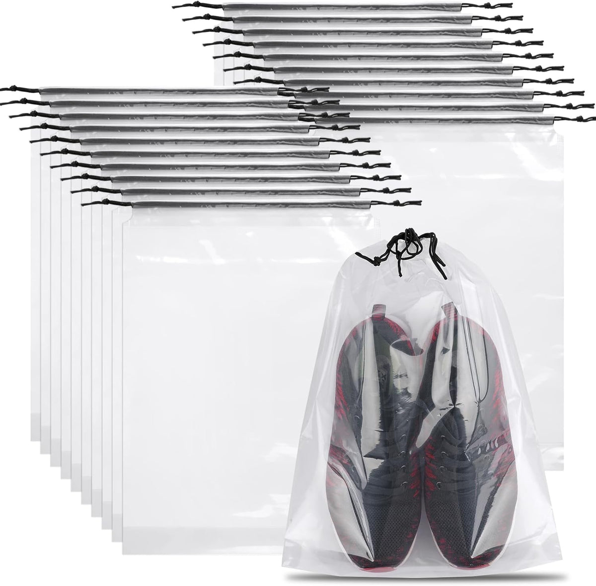 20 Pack Shoe Bags for Travel, 15.7" x 11.8" Clear Travel Shoe Bags for Packing, Large Waterproof Portable Drawstring Travel Shoe Storage Bag Travel Essentials Women for and Men
