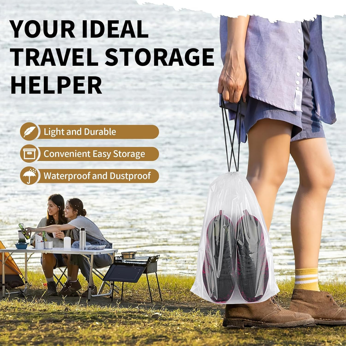 20 Pack Shoe Bags for Travel, 15.7" x 11.8" Clear Travel Shoe Bags for Packing, Large Waterproof Portable Drawstring Travel Shoe Storage Bag Travel Essentials Women for and Men