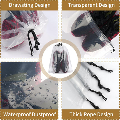 20 Pack Shoe Bags for Travel, 15.7" x 11.8" Clear Travel Shoe Bags for Packing, Large Waterproof Portable Drawstring Travel Shoe Storage Bag Travel Essentials Women for and Men