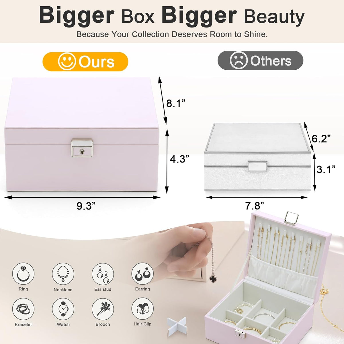 Jewelry Organizer Boxes for Women,Travel Jewelry Case, 2 Layers Removable Jewelry Box,Storage for Necklace, Bracelet, Earring,Rings,Jewelry Box Gifts for Women Girls