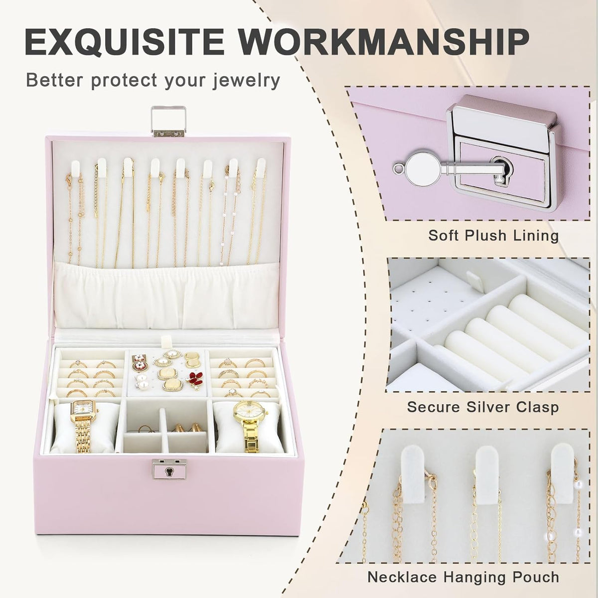 Jewelry Organizer Boxes for Women,Travel Jewelry Case, 2 Layers Removable Jewelry Box,Storage for Necklace, Bracelet, Earring,Rings,Jewelry Box Gifts for Women Girls