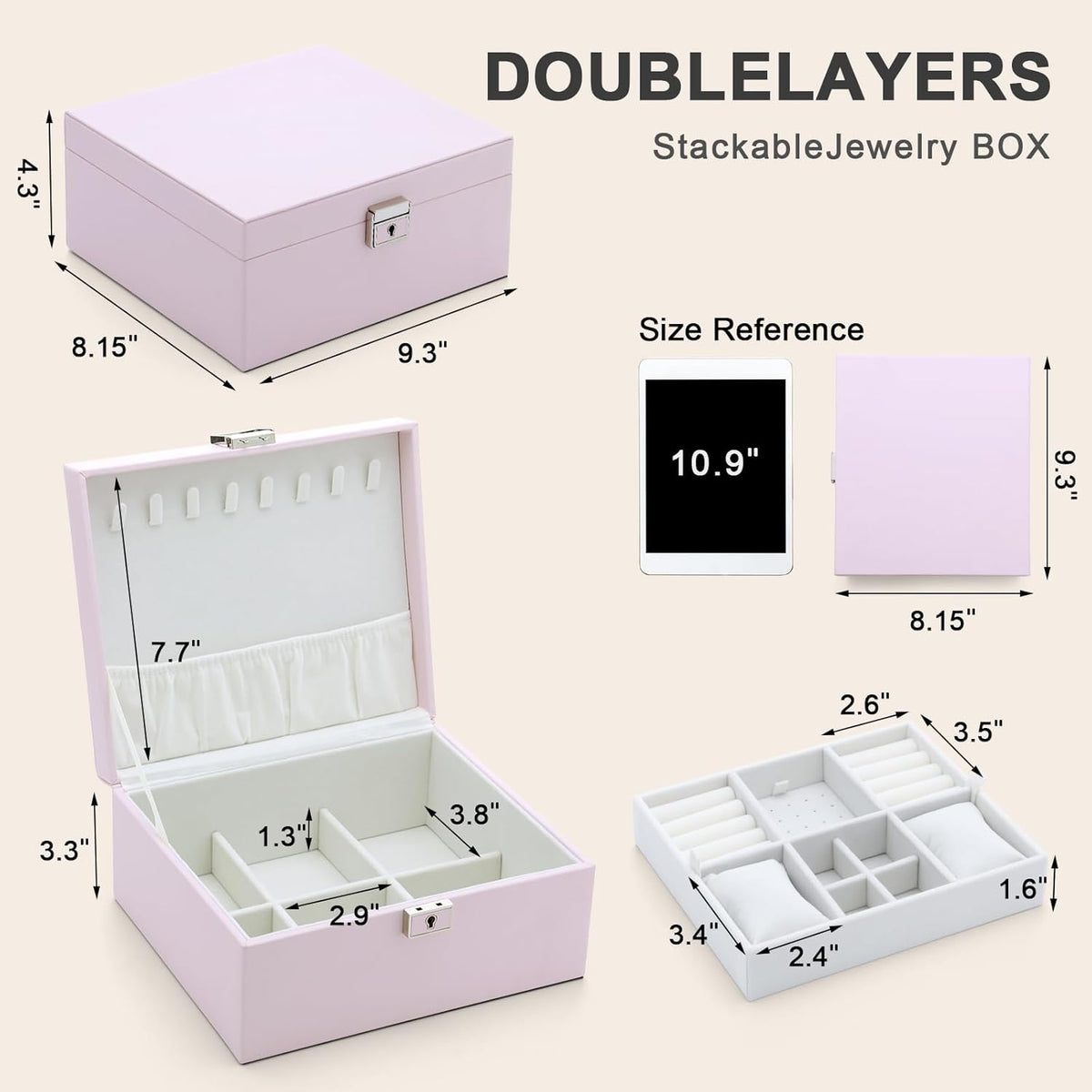 Jewelry Organizer Boxes for Women,Travel Jewelry Case, 2 Layers Removable Jewelry Box,Storage for Necklace, Bracelet, Earring,Rings,Jewelry Box Gifts for Women Girls