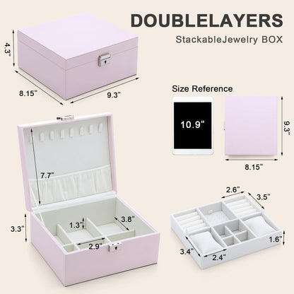 Jewelry Organizer Boxes for Women,Travel Jewelry Case, 2 Layers Removable Jewelry Box,Storage for Necklace, Bracelet, Earring,Rings,Jewelry Box Gifts for Women Girls