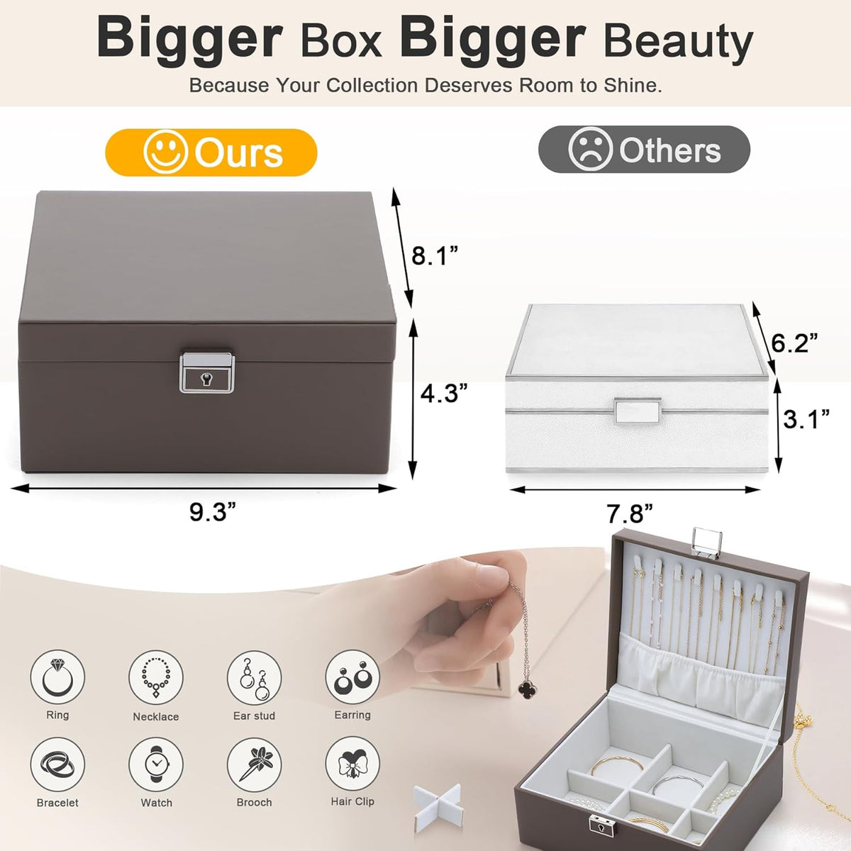 Jewelry Organizer Boxes for Women,Travel Jewelry Case, 2 Layers Removable Jewelry Box,Storage for Necklace, Bracelet, Earring,Rings,Jewelry Box Gifts for Women Girls