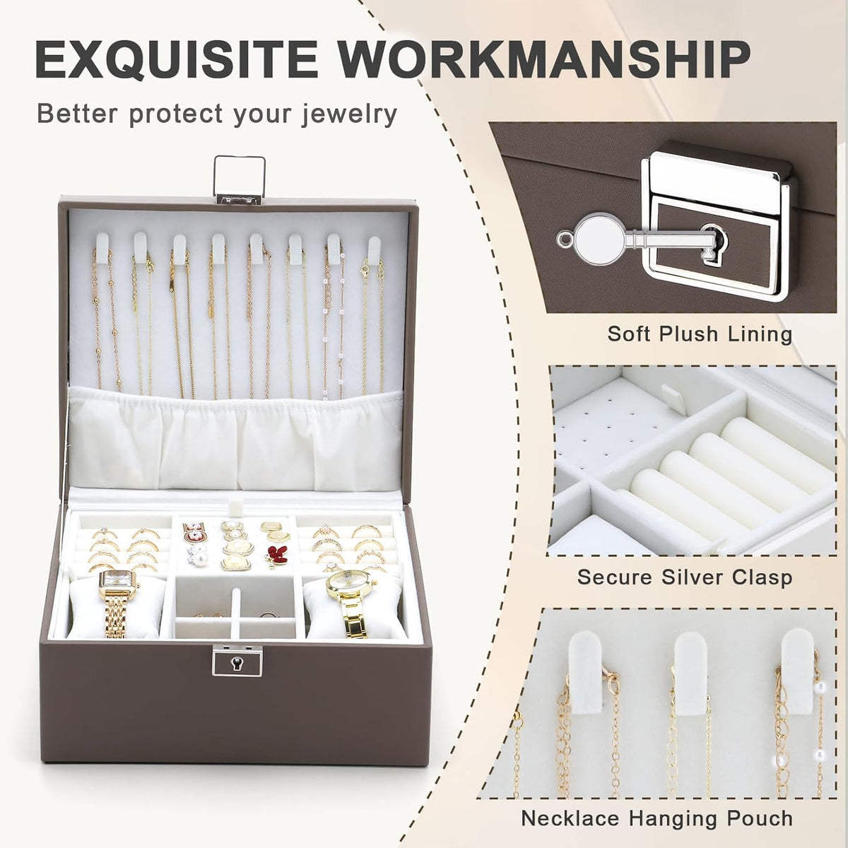 Jewelry Organizer Boxes for Women,Travel Jewelry Case, 2 Layers Removable Jewelry Box,Storage for Necklace, Bracelet, Earring,Rings,Jewelry Box Gifts for Women Girls