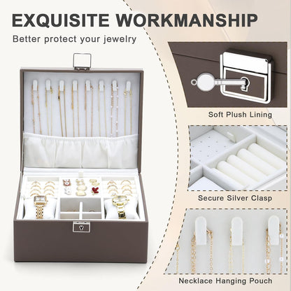 Jewelry Organizer Boxes for Women,Travel Jewelry Case, 2 Layers Removable Jewelry Box,Storage for Necklace, Bracelet, Earring,Rings,Jewelry Box Gifts for Women Girls