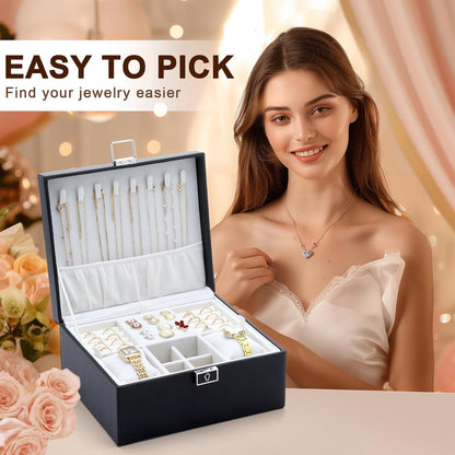 Jewelry Organizer Boxes for Women,Travel Jewelry Case, 2 Layers Removable Jewelry Box,Storage for Necklace, Bracelet, Earring,Rings,Jewelry Box Gifts for Women Girls