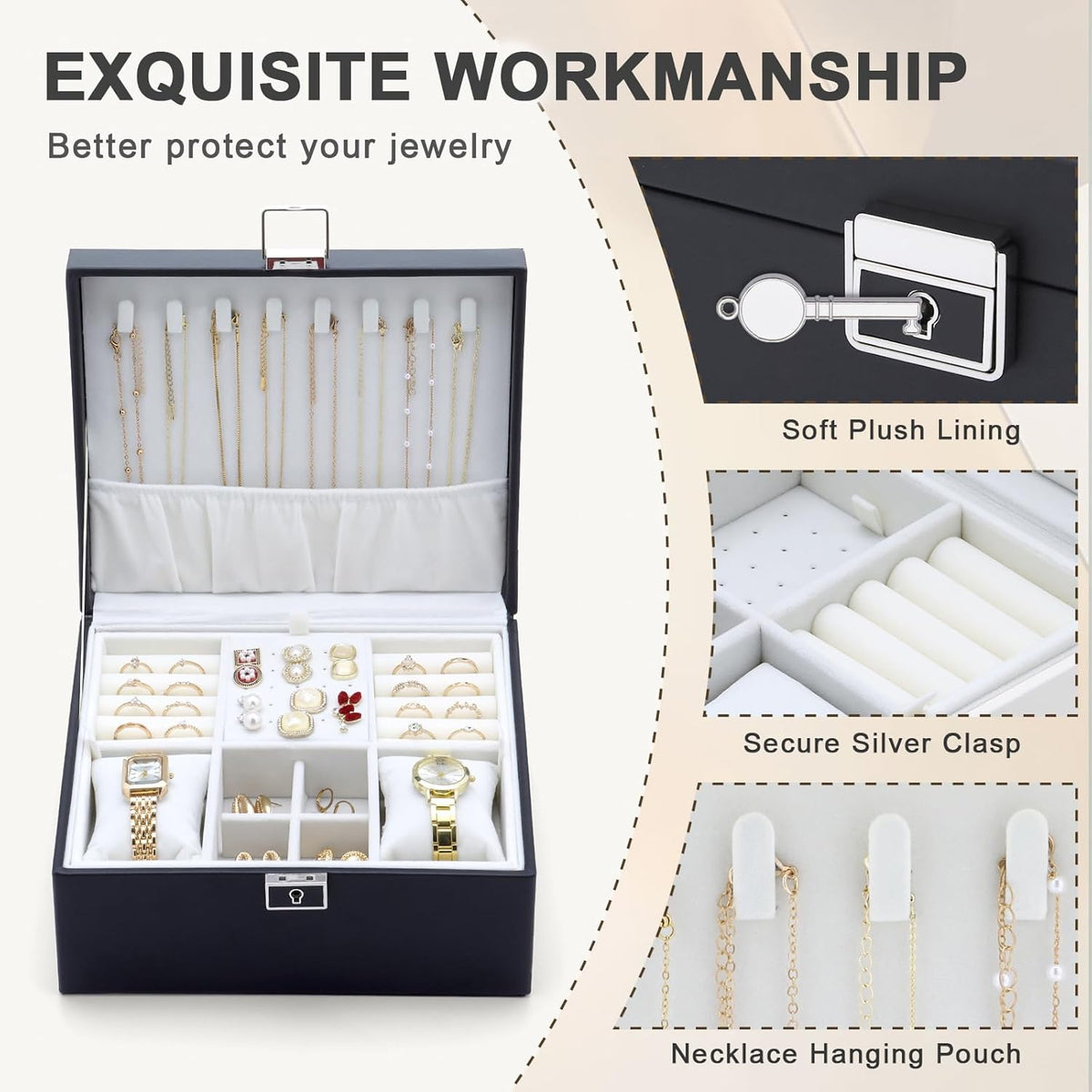 Jewelry Organizer Boxes for Women,Travel Jewelry Case, 2 Layers Removable Jewelry Box,Storage for Necklace, Bracelet, Earring,Rings,Jewelry Box Gifts for Women Girls