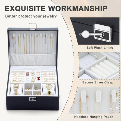 Jewelry Organizer Boxes for Women,Travel Jewelry Case, 2 Layers Removable Jewelry Box,Storage for Necklace, Bracelet, Earring,Rings,Jewelry Box Gifts for Women Girls