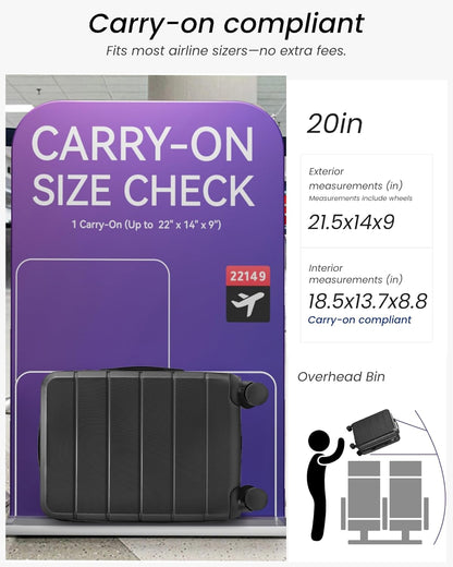 Carry On Luggage 22x14x9 Airline Approved, 20" Hardside Suitcase with Front Pocket, Lightweight Spinner Luggage with TSA Lock & Matching Tote Bag (3 Piece Sets, White)