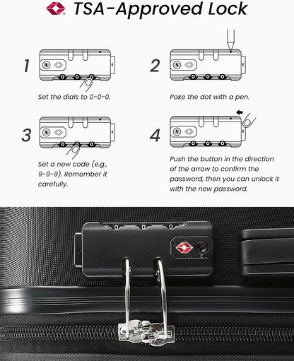 Carry On Luggage 22x14x9 Airline Approved, 20" Hardside Suitcase with Front Pocket, Lightweight Spinner Luggage with TSA Lock & Matching Tote Bag (3 Piece Sets, White)