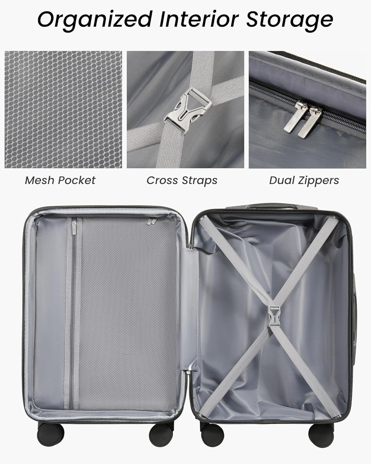 Carry On Luggage 22x14x9 Airline Approved, 20" Hardside Suitcase with Front Pocket, Lightweight Spinner Luggage with TSA Lock & Matching Tote Bag (3 Piece Sets, White)