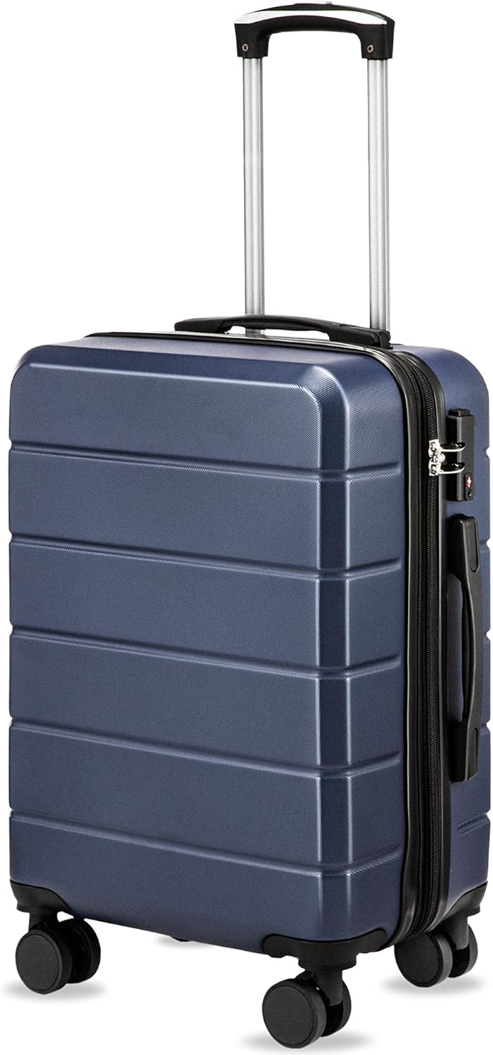 Carry On Luggage 22x14x9 Airline Approved, 20" Hardside Suitcase with Front Pocket, Lightweight Spinner Luggage with TSA Lock & Matching Tote Bag (3 Piece Sets, White)