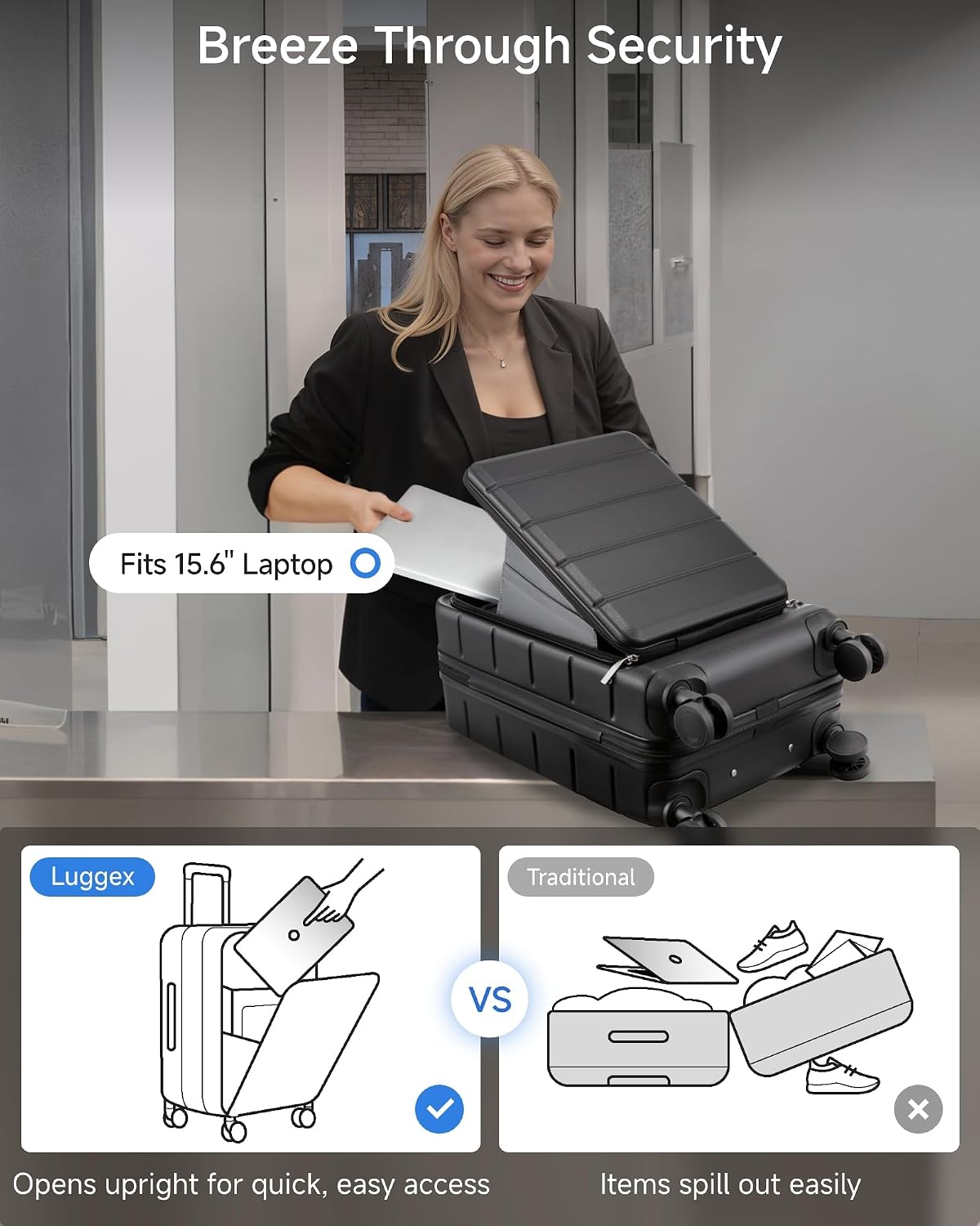 Carry On Luggage 22x14x9 Airline Approved, 20" Hardside Suitcase with Front Pocket, Lightweight Spinner Luggage with TSA Lock & Matching Tote Bag (3 Piece Sets, White)