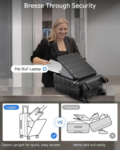 Carry On Luggage 22x14x9 Airline Approved, 20" Hardside Suitcase with Front Pocket, Lightweight Spinner Luggage with TSA Lock & Matching Tote Bag (3 Piece Sets, White)
