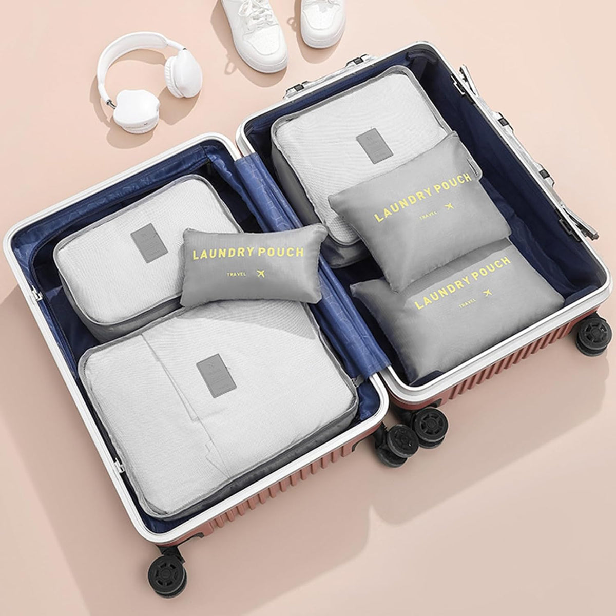 12 Set Packing Cubes for Travel Luggage Packing Bags Reusable Waterproof Suitcase Organizer Bags Set with Shoe Bag and Toiletry Bag (Black+Grey)