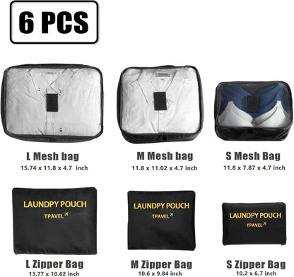 12 Set Packing Cubes for Travel Luggage Packing Bags Reusable Waterproof Suitcase Organizer Bags Set with Shoe Bag and Toiletry Bag (Black+Grey)