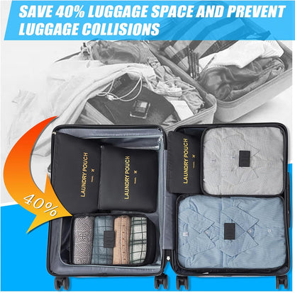 12 Set Packing Cubes for Travel Luggage Packing Bags Reusable Waterproof Suitcase Organizer Bags Set with Shoe Bag and Toiletry Bag (Black+Grey)