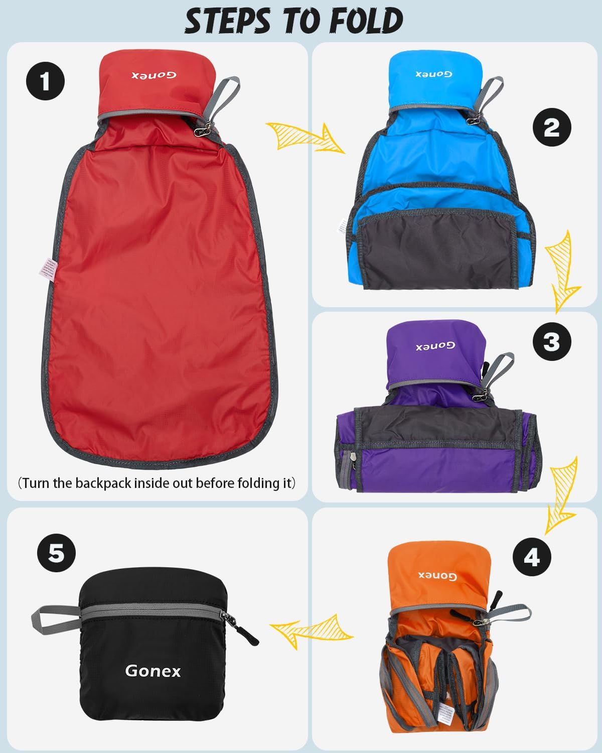 Ultra Lightweight Packable Backpack Daypack Handy Foldable Camping Outdoor Travel Cycling Backpacking | Water Resistant Nylon, Folds Into Pocket, 3 Zippered Compartments, Hiking & Travel Use