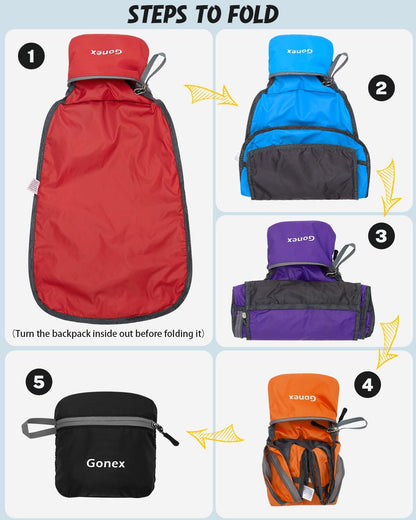 Ultra Lightweight Packable Backpack Daypack Handy Foldable Camping Outdoor Travel Cycling Backpacking | Water Resistant Nylon, Folds Into Pocket, 3 Zippered Compartments, Hiking & Travel Use