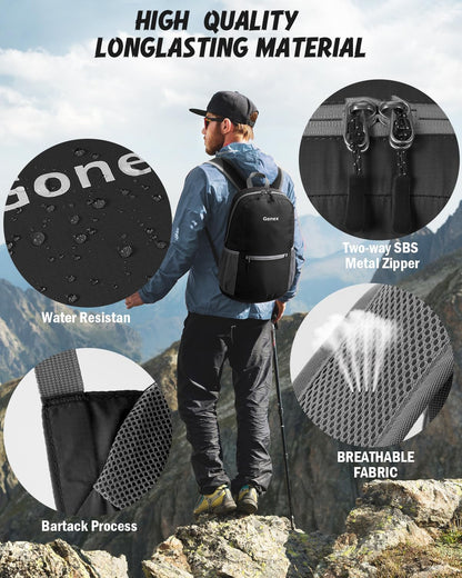 Ultra Lightweight Packable Backpack Daypack Handy Foldable Camping Outdoor Travel Cycling Backpacking | Water Resistant Nylon, Folds Into Pocket, 3 Zippered Compartments, Hiking & Travel Use