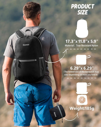 Ultra Lightweight Packable Backpack Daypack Handy Foldable Camping Outdoor Travel Cycling Backpacking | Water Resistant Nylon, Folds Into Pocket, 3 Zippered Compartments, Hiking & Travel Use