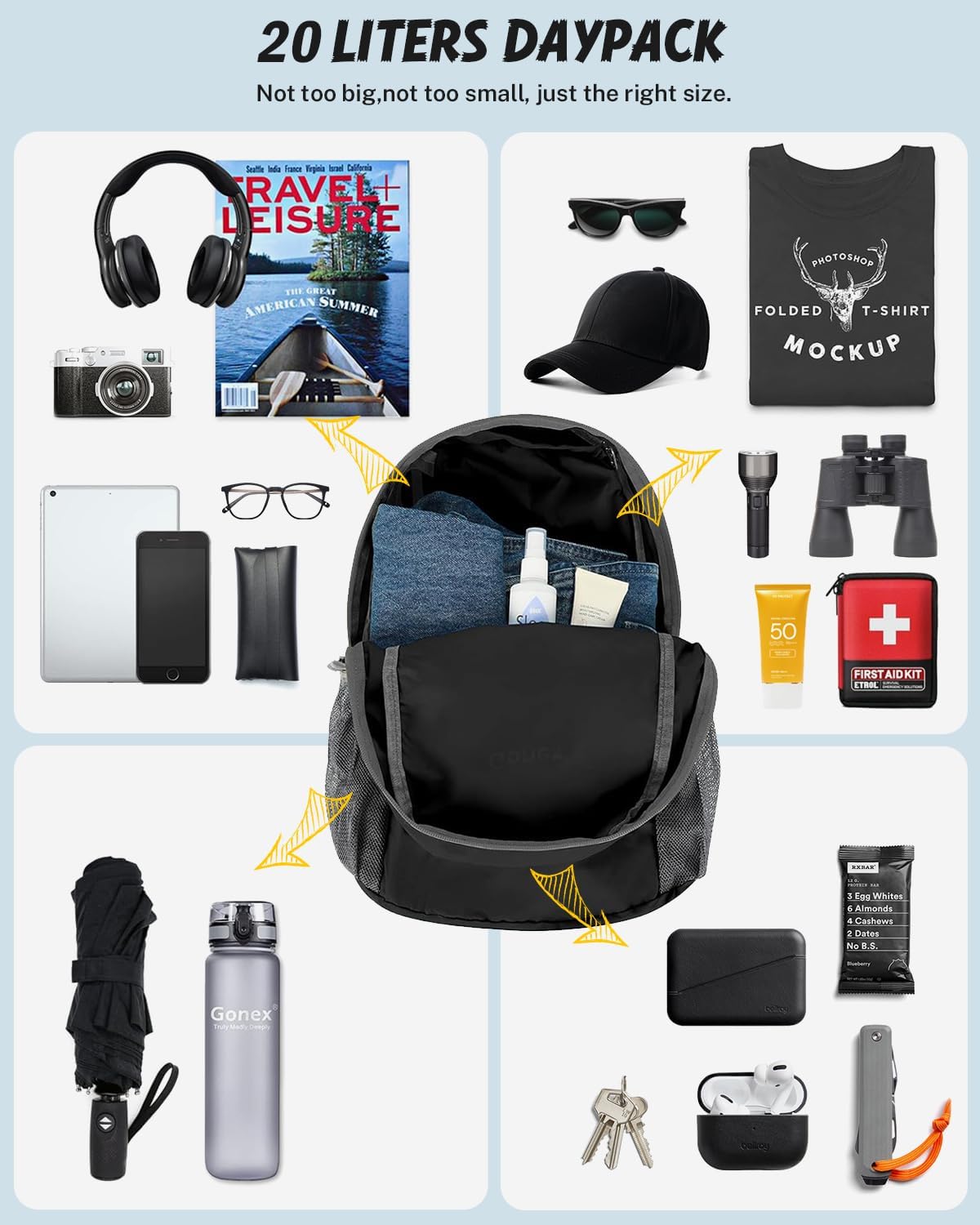 Ultra Lightweight Packable Backpack Daypack Handy Foldable Camping Outdoor Travel Cycling Backpacking | Water Resistant Nylon, Folds Into Pocket, 3 Zippered Compartments, Hiking & Travel Use