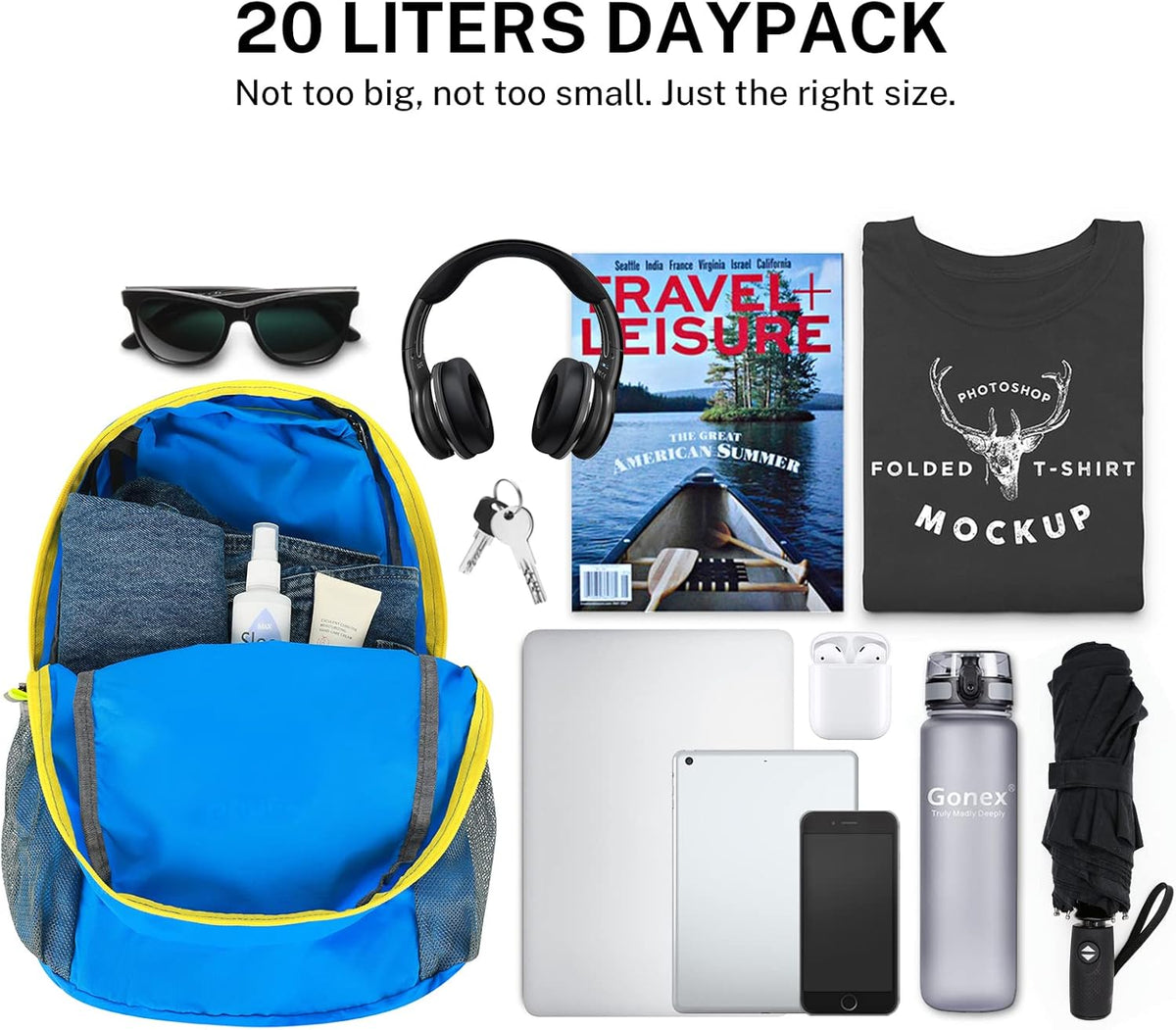 Ultra Lightweight Packable Backpack Daypack Handy Foldable Camping Outdoor Travel Cycling Backpacking | Water Resistant Nylon, Folds Into Pocket, 3 Zippered Compartments, Hiking & Travel Use
