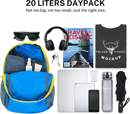 Ultra Lightweight Packable Backpack Daypack Handy Foldable Camping Outdoor Travel Cycling Backpacking | Water Resistant Nylon, Folds Into Pocket, 3 Zippered Compartments, Hiking & Travel Use