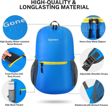 Ultra Lightweight Packable Backpack Daypack Handy Foldable Camping Outdoor Travel Cycling Backpacking | Water Resistant Nylon, Folds Into Pocket, 3 Zippered Compartments, Hiking & Travel Use