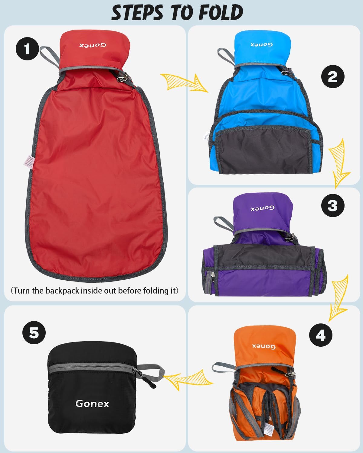 Ultra Lightweight Packable Backpack Daypack Handy Foldable Camping Outdoor Travel Cycling Backpacking | Water Resistant Nylon, Folds Into Pocket, 3 Zippered Compartments, Hiking & Travel Use