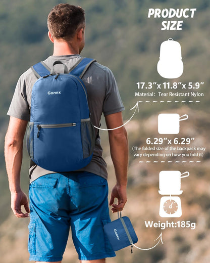 Ultra Lightweight Packable Backpack Daypack Handy Foldable Camping Outdoor Travel Cycling Backpacking | Water Resistant Nylon, Folds Into Pocket, 3 Zippered Compartments, Hiking & Travel Use