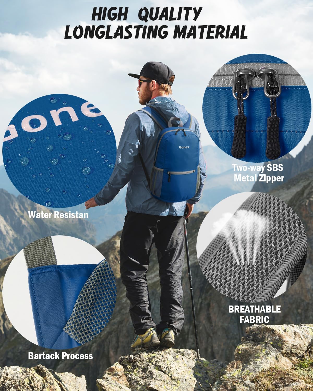 Ultra Lightweight Packable Backpack Daypack Handy Foldable Camping Outdoor Travel Cycling Backpacking | Water Resistant Nylon, Folds Into Pocket, 3 Zippered Compartments, Hiking & Travel Use