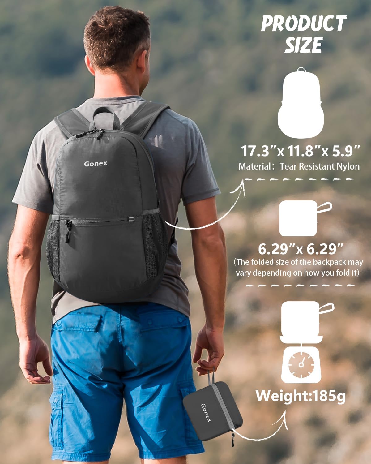 Ultra Lightweight Packable Backpack Daypack Handy Foldable Camping Outdoor Travel Cycling Backpacking | Water Resistant Nylon, Folds Into Pocket, 3 Zippered Compartments, Hiking & Travel Use